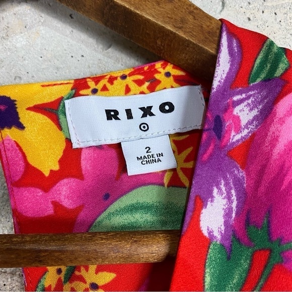 Rixo target red coral Hawaiian floral ruffle midi dress xs 2 - Picture 9 of 10